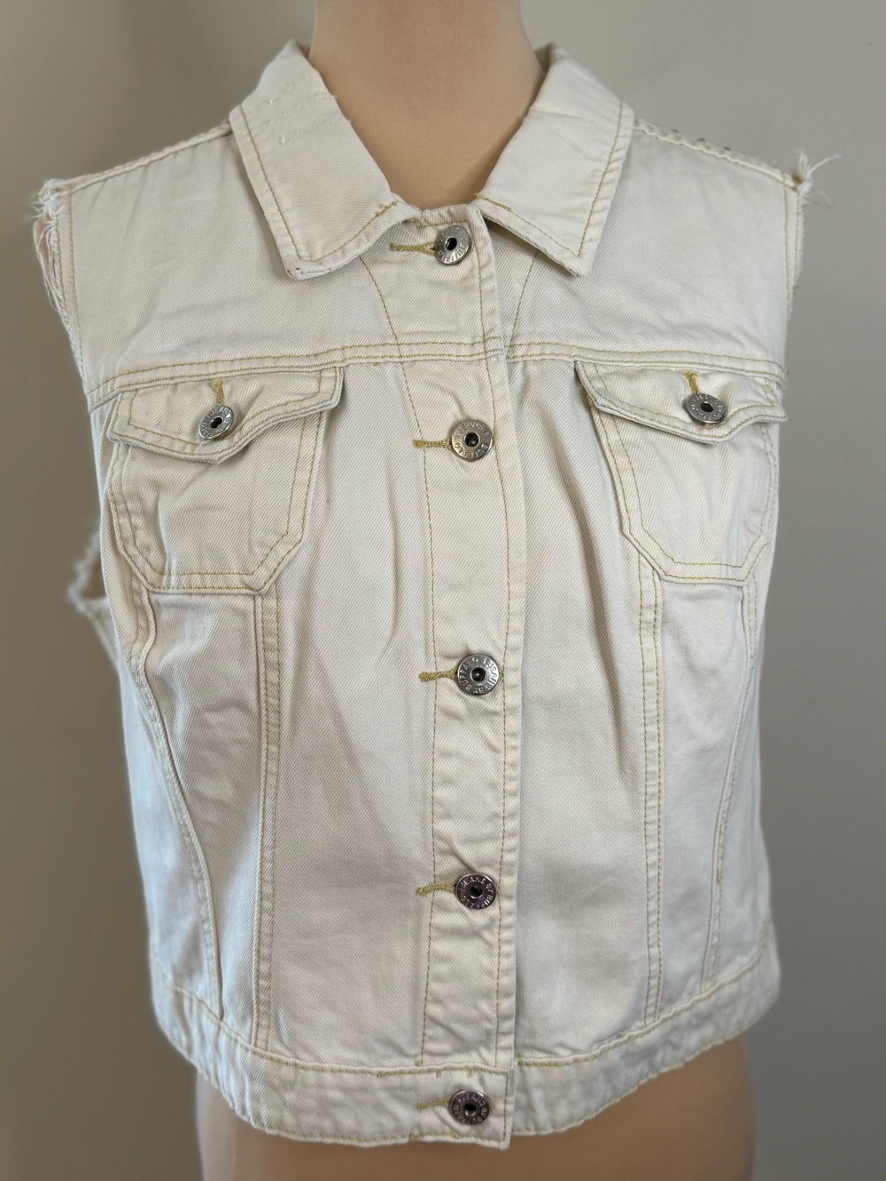 i jeans by Buffalo Cream White Sleeveless Denim Vest